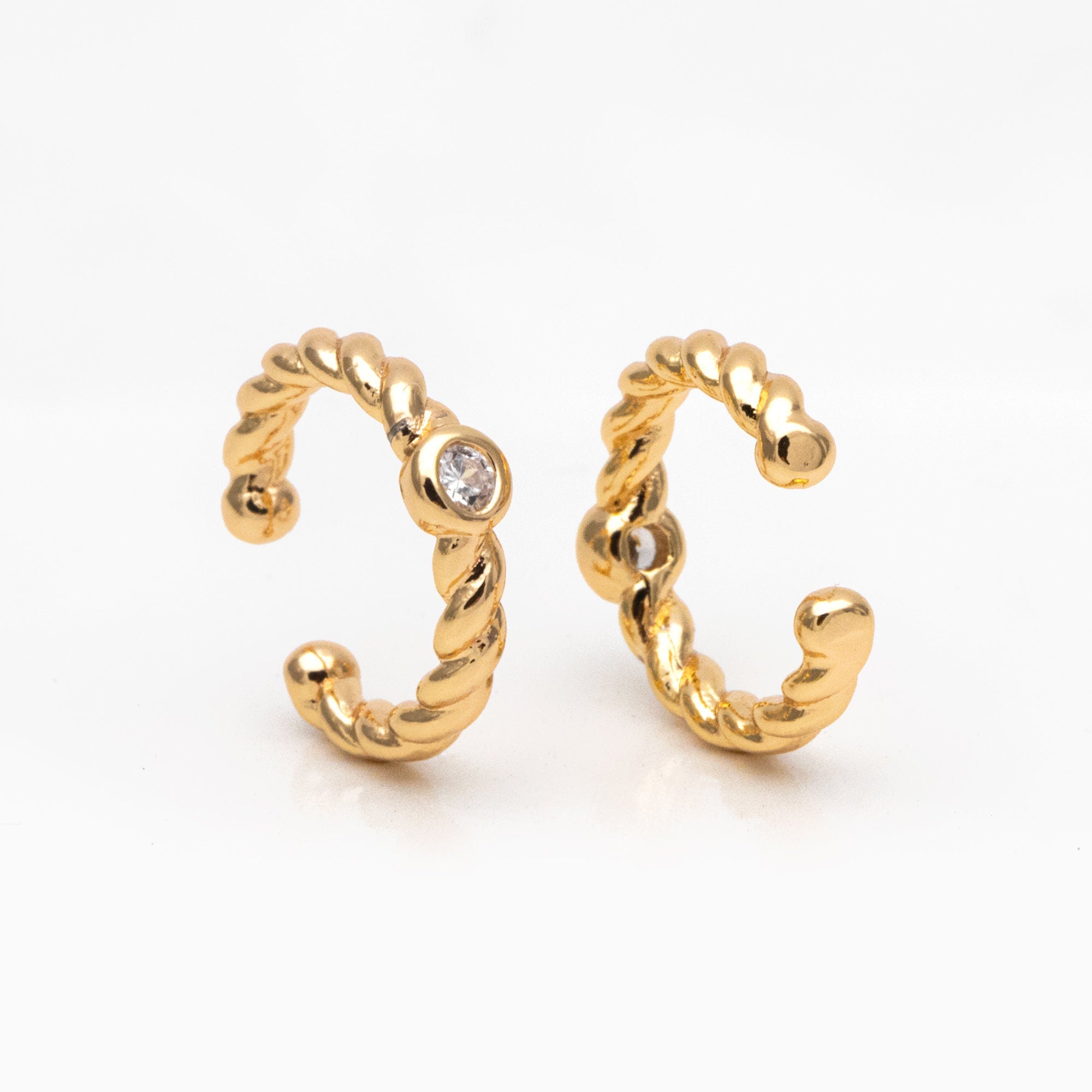 10pcs Clear Cubic Zirconia Adjustable Gold Ear Cuffs, Gold plated Brass Earwire Earring Clips (GB-3534)